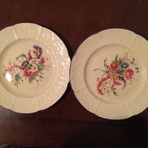 2 vintage Kingsware USA patent Coalport AD1750 England plates embossed flowers